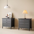 Modern Gray Bedside Tables With Drawers Table Lamp And Decorative Items 3d model