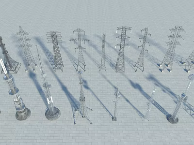 Different Types of Industrial Power Transmission Towers And Metal Support Structures 3d model