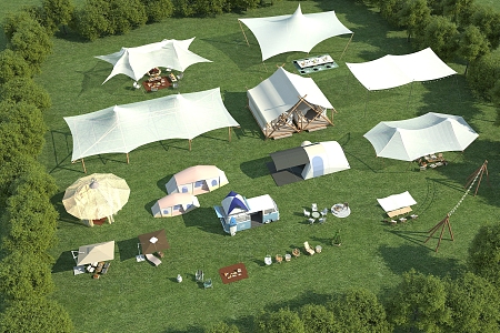 Modern camping tent camp 3d model