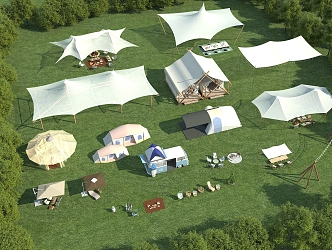 Modern camping tent camp 3d model