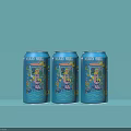 Three Blue LIAO SIAO Drink Cans with Colorful Designs on Blue Background