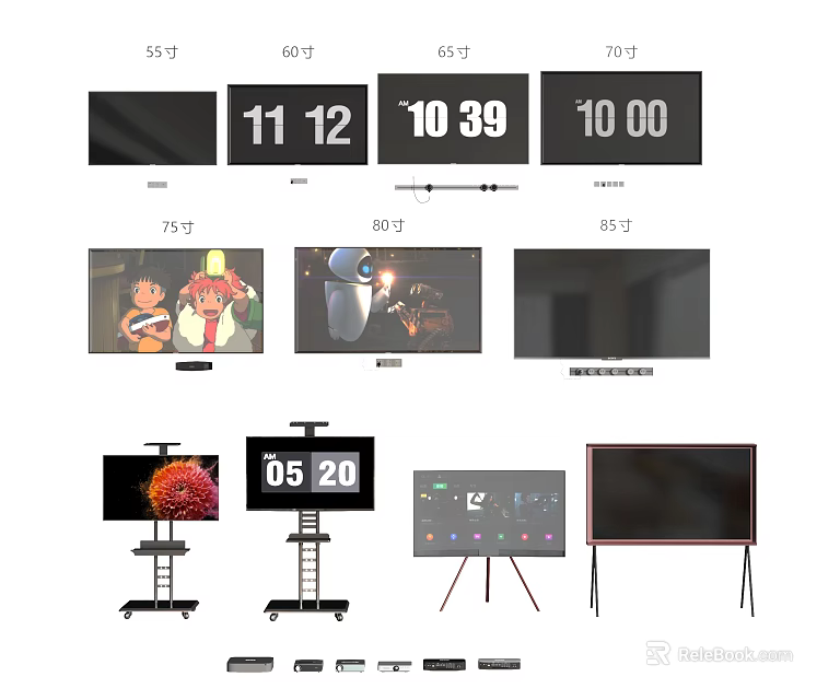 TVs Of Various Sizes With Different Display Modes And Mounts 3d model 