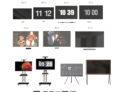 TVs Of Various Sizes With Different Display Modes And Mounts 3d model