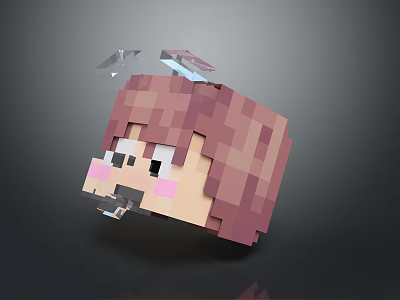 Pixel Art Style Train Character Design With Pink Hair And Glass Elements 3d model