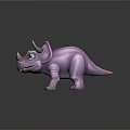 Cute Cartoon Style Purple Triceratops Character With Big Green Eyes And Stubby Legs