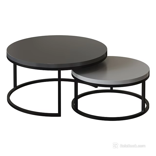 Modern Round Office Desks With Black And Gray Tabletops And Metal Frames 3d model 