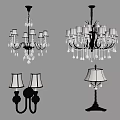 Elegant Crystal Chandeliers With Golden Frames And Matching Wall Sconces Table Lamp 3d model