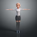 3D Female Character With Blonde Hair White Shirt Red Bow Tie And Arms Outstretched