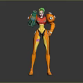Game And Movie Character With Green Hair Orange Yellow Outfit Mechanical Arm And Weapon