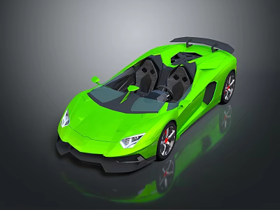 Vibrant Green Convertible Sports Car With Streamlined Body Black Interior And Rear Spoiler 3d model