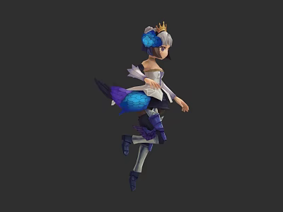 Fantasy Game Movie Character With Crown Blue Feather Outfit And Leg Armor 3d model