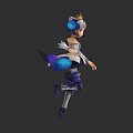 Fantasy Game Movie Character With Crown Blue Feather Outfit And Leg Armor
