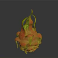 Fresh Vibrant Dragon Fruit With Red And Green Leafy Peel On Dark Background