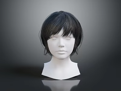 White Human Head Mannequin With Short Black Hair Displaying Clear Facial Features 3d model