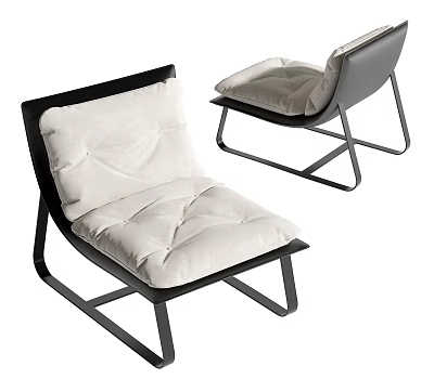 Modern Upholstered Leisure Chair with Black Metal Frame and White Cushioned Sleek Design 3d model