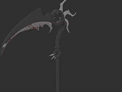 Bloodstained Scythe Weapon With Curved Blade Decorative Top And Spiked Handle On Black Background 3d model