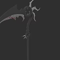 Bloodstained Scythe Weapon With Curved Blade Decorative Top And Spiked Handle On Black Background