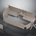 Detailed Traditional Curved Wooden Building Model With Cross Supports And Components
