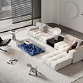 Elegant Modern Interior Design White Sofa And Glass Coffee Table Set For Living Room With Floor Lamp