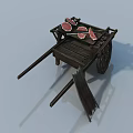 Wooden Cart With Slices Of Meat On Simple Design And Wheels