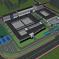 Modern Large Industrial Factory Complex Layout With Green Areas Parking Lots And Roads