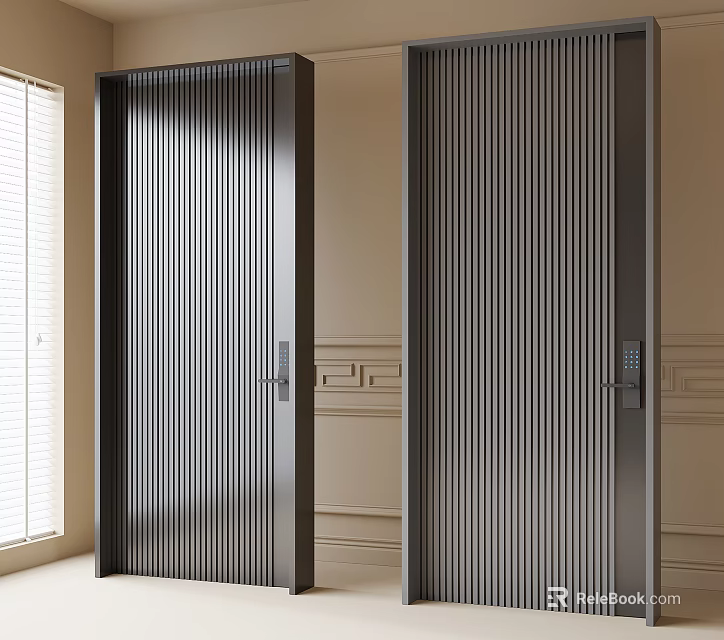 Modern Home Security Doors With Vertical Slats And Electronic Lock 3d model 