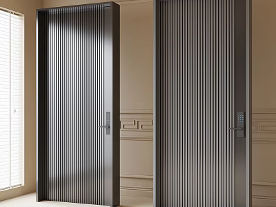 Modern Home Security Doors With Vertical Slats And Electronic Lock 3d model