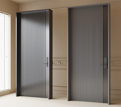 Modern Home Security Doors With Vertical Slats And Electronic Lock 3d model