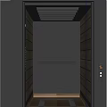 Elevator Interior With Wooden Paneling Strip Lighting Stainless Steel Handrail And Geometric Patterned Floor
