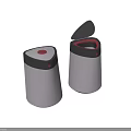 Stainless Steel Public Trash Bins With Silver Body Black Lid And Red Button Design
