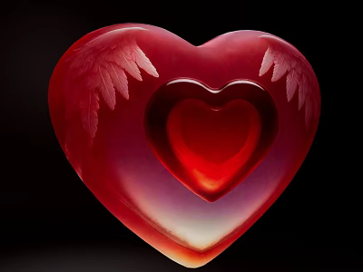 Red Heart Shaped Decorative Ornament Set With Transparent Design And Wing Carvings 3d model