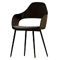 Stylish Modern Single Chair With Curved Wooden Backrest Leather Seat And Black Metal Legs