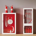 Indoor Fire Safety Equipment Cabinets With Red Extinguishers Hose And Tools