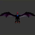 Fantasy Pterosaur 3D Model with Purple Pink Black Wings and Red Claws on Gray Background
