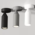 Three Modern Black Gray White Cylinder Ceiling Lights with Round Base and Illumination 3d model
