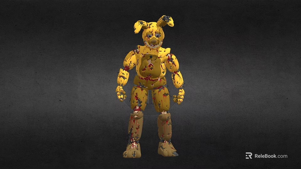 Creepy Yellow Damaged Robot With Blood Stained Body And Worn Parts 3d model 