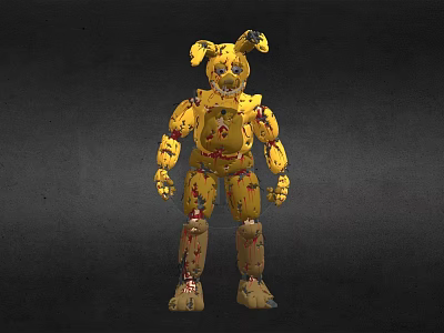 Creepy Yellow Damaged Robot With Blood Stained Body And Worn Parts 3d model