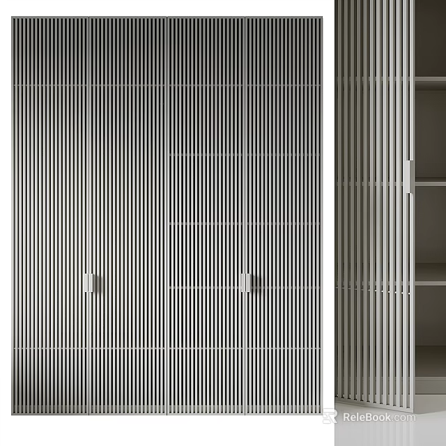 Sleek Modern Wardrobe With Vertical Slats Door And Internal Storage Shelves 3d model 
