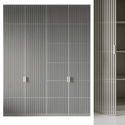 Sleek Modern Wardrobe With Vertical Slats Door And Internal Storage Shelves 3d model