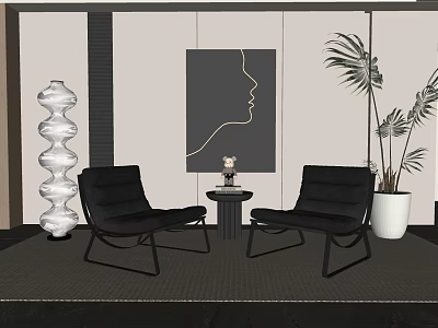Modern Interior Seating Area With Two Black Chairs Small Table And Decorative Elements 3d model