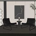 Modern Interior Seating Area With Two Black Chairs Small Table And Decorative Elements
