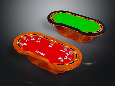 Red Green Felt Top Entertainment Tables With Poker Cards For Game Night Use 3d model