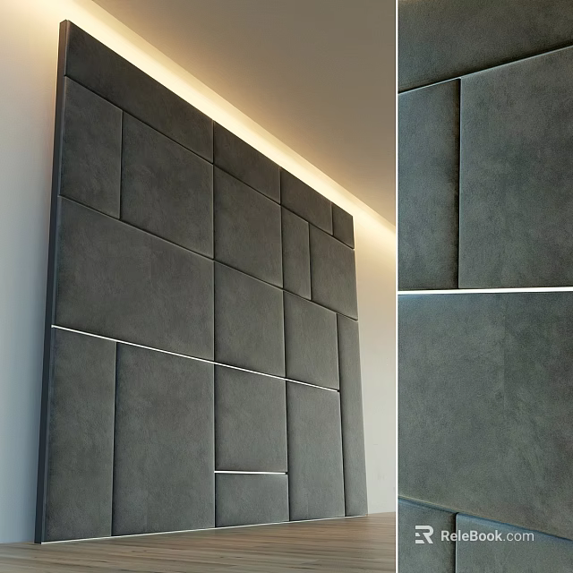 Modern Luxury Wall Decor With Geometric Upholstered Panels And Soft Lighting 3d model