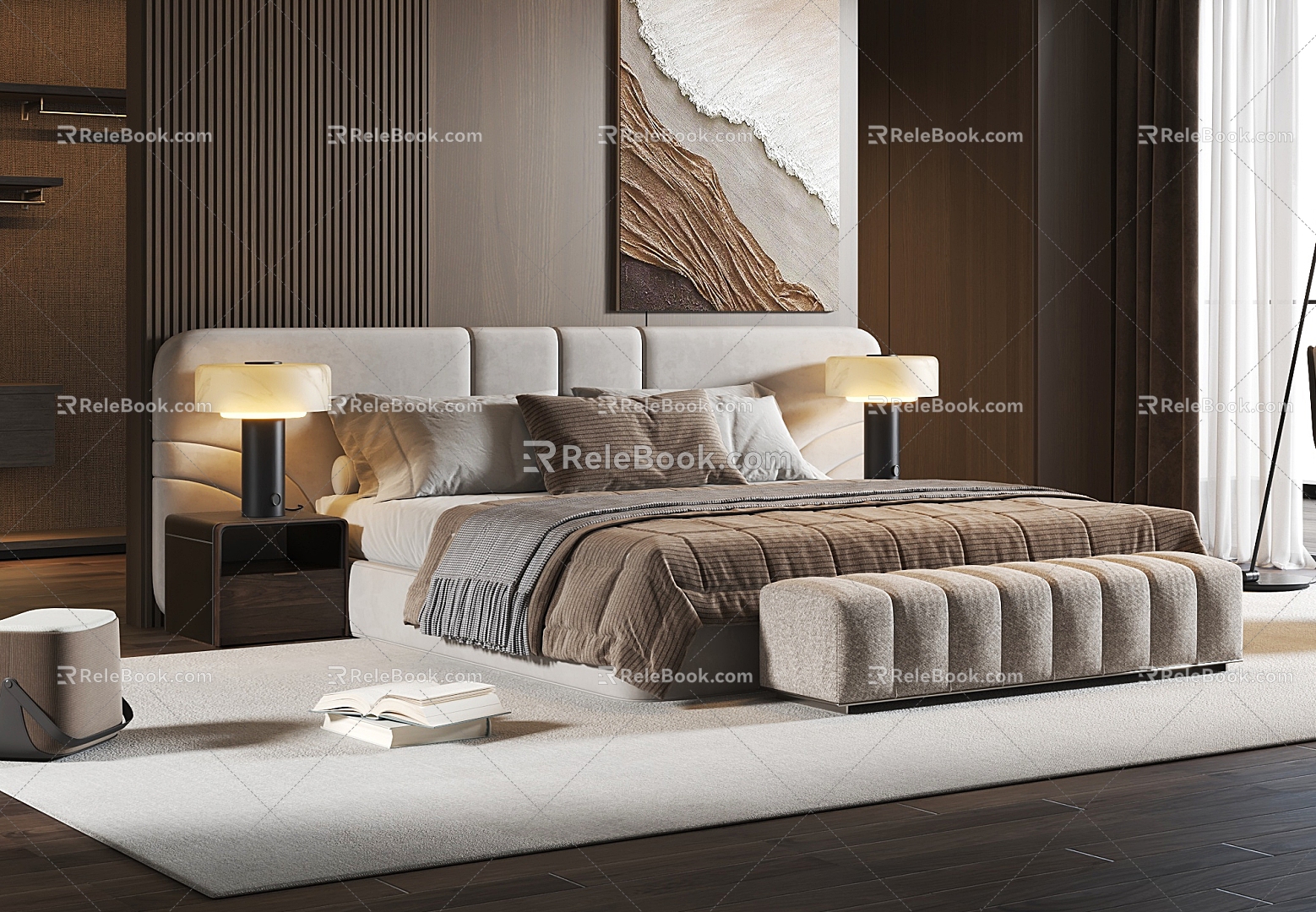 Modern Double Bed Bedroom Light Luxury Bedroom Double Bed Table Lamp 3d model