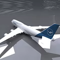 Lufthansa White Airliner With Blue Tail And Four Engines On Reflective Ground