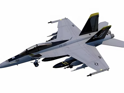 Gray Military Fighter Jet With Missiles On Wings Yellow Tail Fins US Insignia 3d model