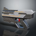 Futuristic Sci Fi Gun With Metallic Gray White Body And Yellow Red Accents