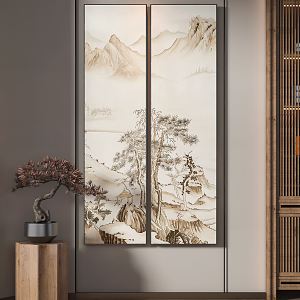 New Chinese Landscape Painting Decorative Painting Combination 3d model