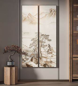 New Chinese Landscape Painting Decorative Painting Combination 3d model