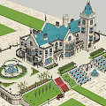 Elegant Detached Villa With Blue Roof White Exterior Grand Steps And Lush Lawn